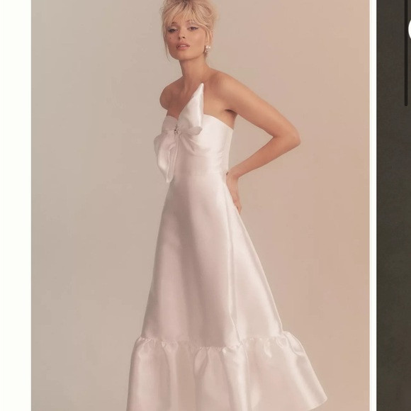 Anthropologie  White Satin Bow Dress | Poshmark