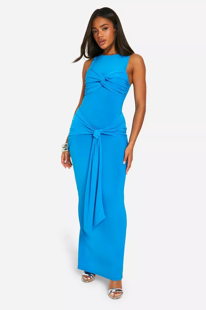 Ruched Twist Detail Racer Neck Maxi Dress | Boohoo.com (UK & IE)