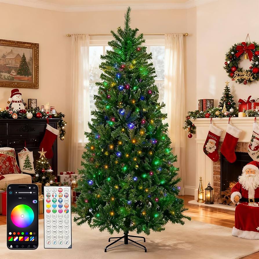 7.5ft Smart Prelit Christmas Tree with 407 LED Lights, 16M Color Changing, APP & RemoteControl, G... | Amazon (US)