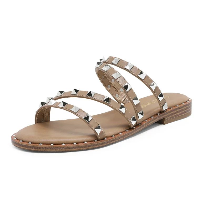 Dream Pairs Women's Clear Studded Rhinestone Slide Sandals Slip on Open Toe Cute Flat Sandals for... | Walmart (US)
