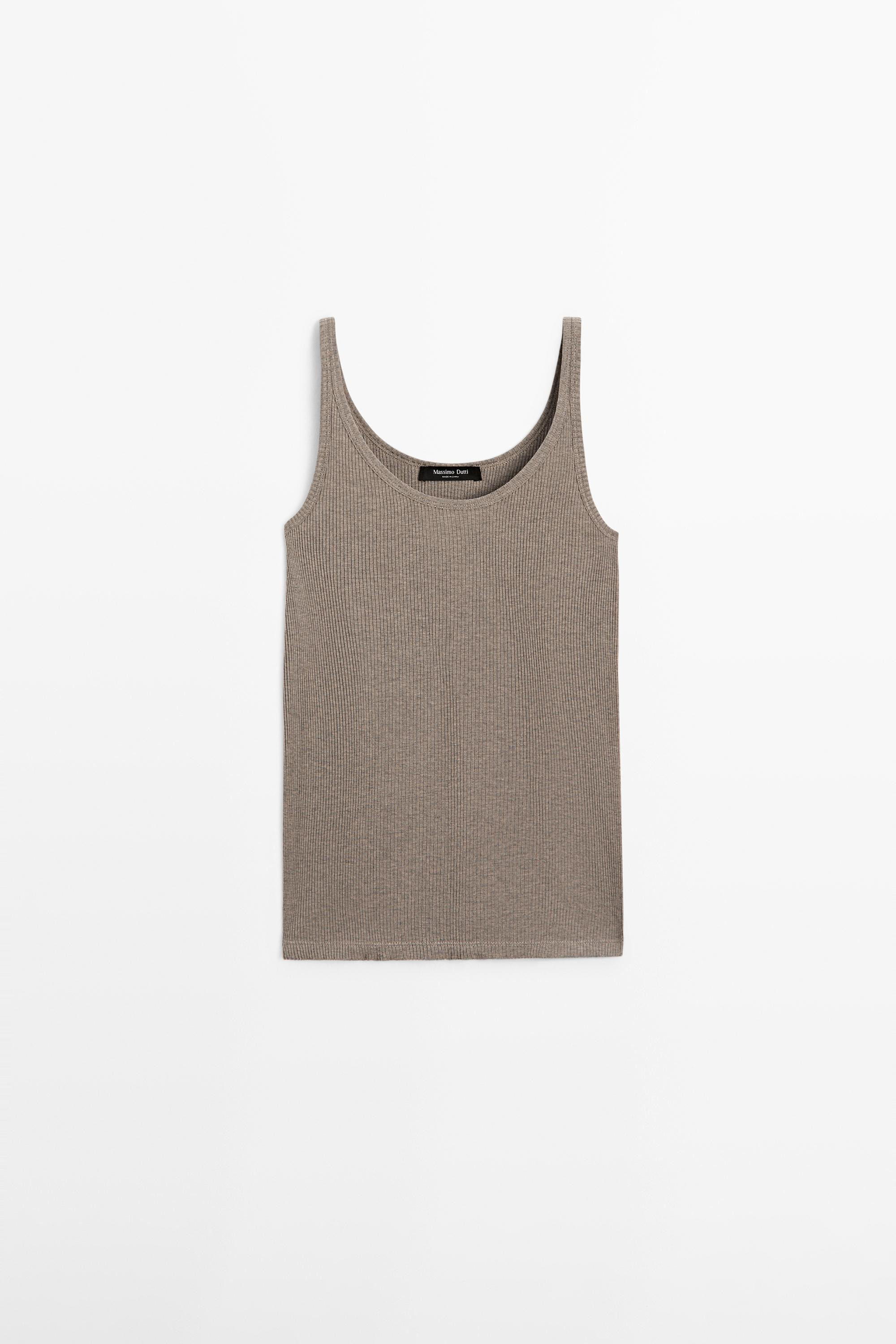 Ribbed silk blend strappy top | Massimo Dutti UK