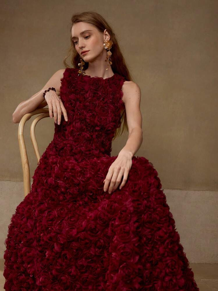 MOTF PREMIUM MESH FLORAL APPLIQUED TANK DRESS,VALENTINE'S DAY OUTFIT | SHEIN