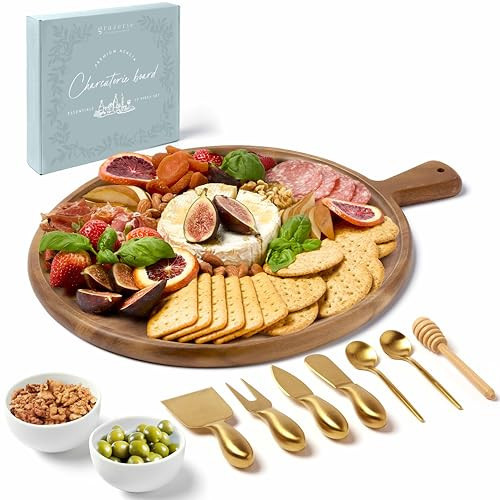 Grazerie Charcuterie Board Set - Round Acacia Cheese Board for Serving with Accessories - House Warming Gifts for New Home, Bridal Shower & Wedding Gift, Birthday Gifts for Women | Amazon (US)