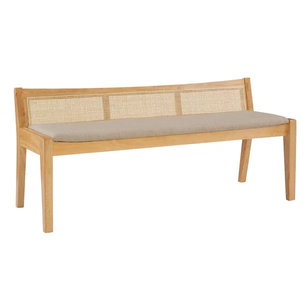 Powell Bilberry Woven Rattan Low Back Bench, 52.36" Seat Height, Natural Finish with Beige Fabric... | Walmart (US)