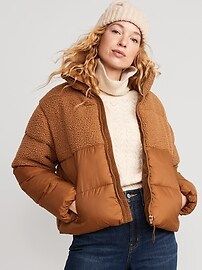 Short Sherpa-Paneled Puffer Jacket for Women | Old Navy (US)