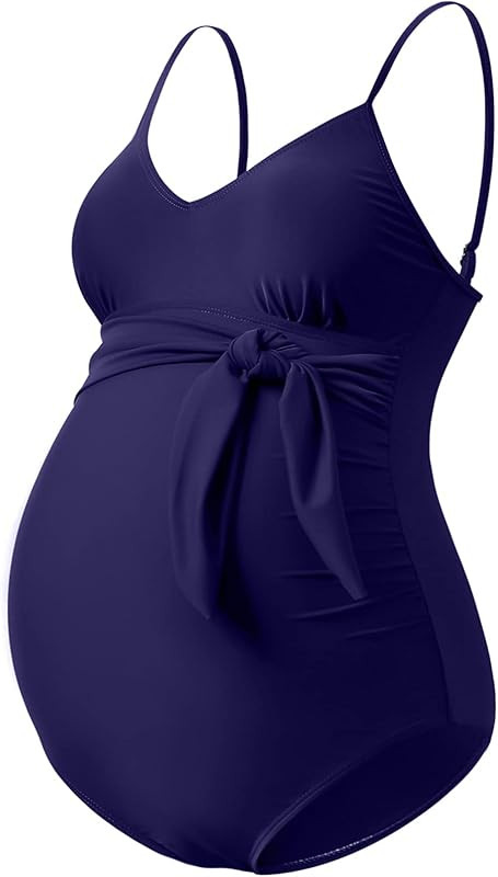 GINKANA Maternity Swimsuit V-Neck One Piece Maternity Monokini Tie Front Bathing Suit Pregnany Sw... | Amazon (US)