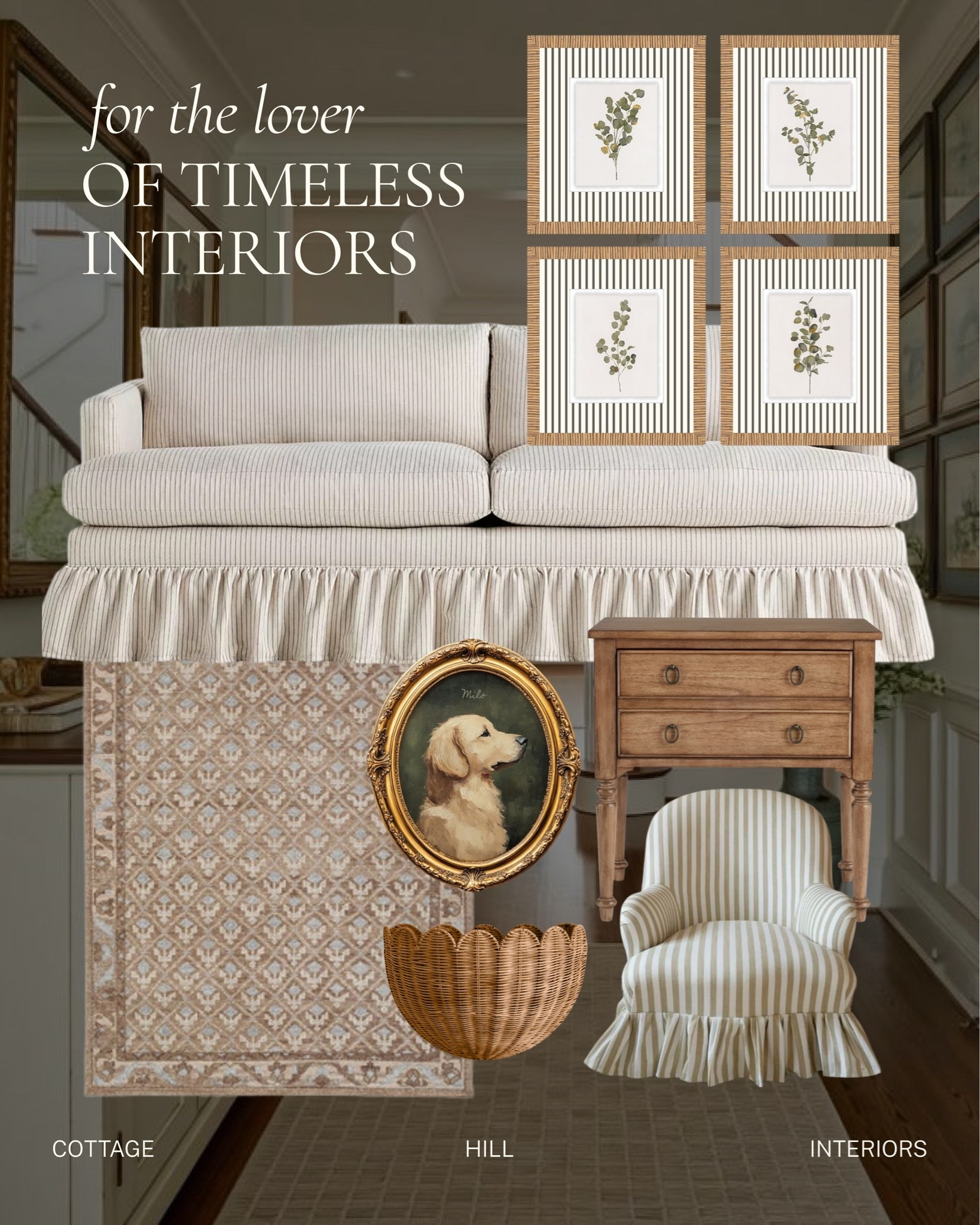 For the home that feels classic, comfortable, and collected rather than overly formal.

A skirted sofa, vintage-inspired rug, warm wood, botanical art, and a few charming details bring traditional style into everyday life in a way that feels approachable and lived in.

All linked here 🤍 #LTKhome