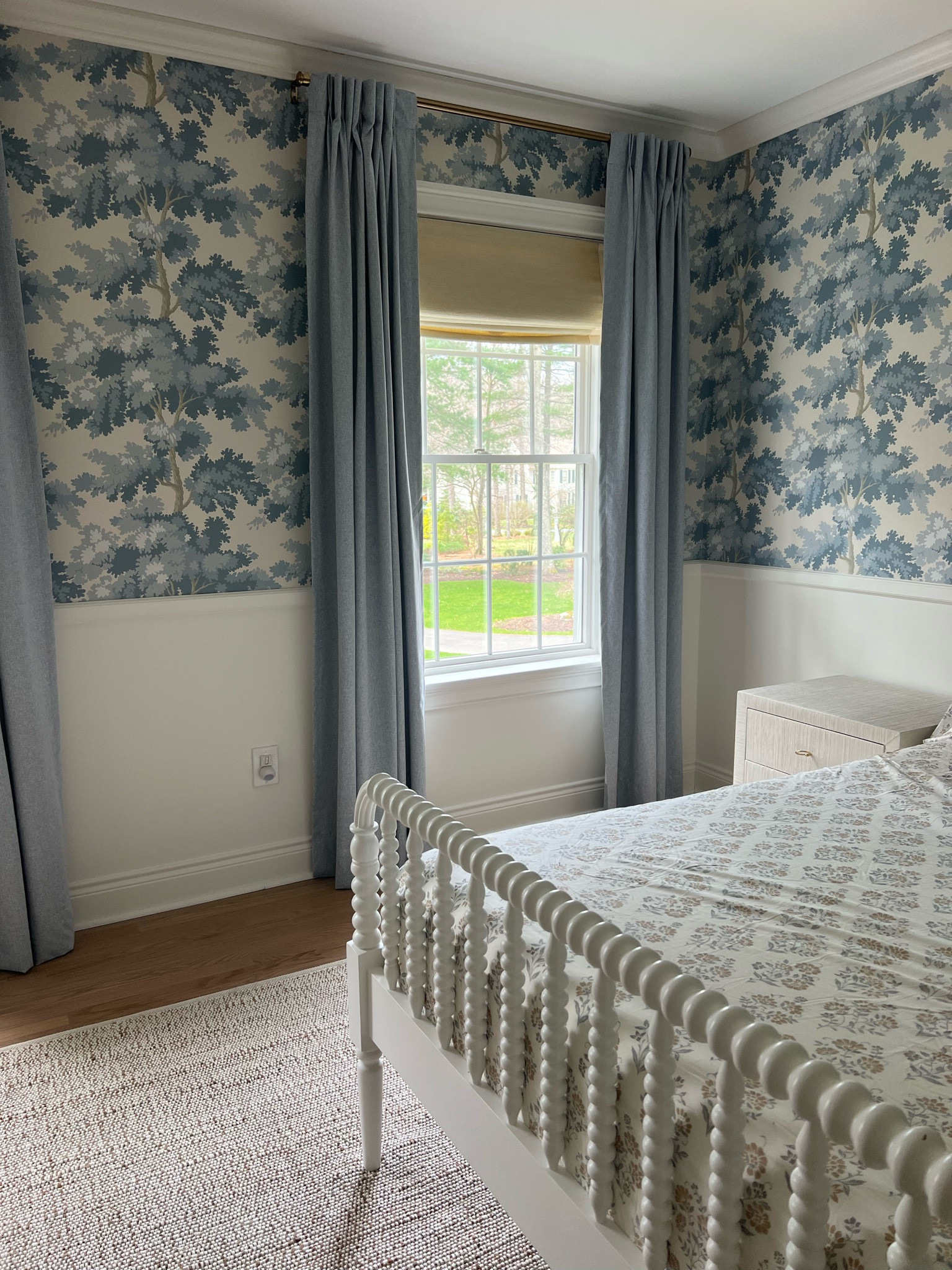 Raphael wallpaper, sandberg wallpaper, blue, white, coastal, Jenny Lind bed, jute rug, blue curtains, Roman shades 

#LTKstyletip #LTKhome #LTKfindsunder100