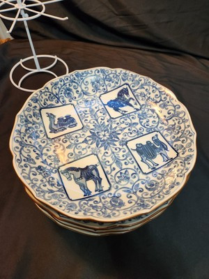 Antique/Vintage Heavy 10" Set Of 6 Blue And White Horse And Camel Plates  | eBay | eBay US