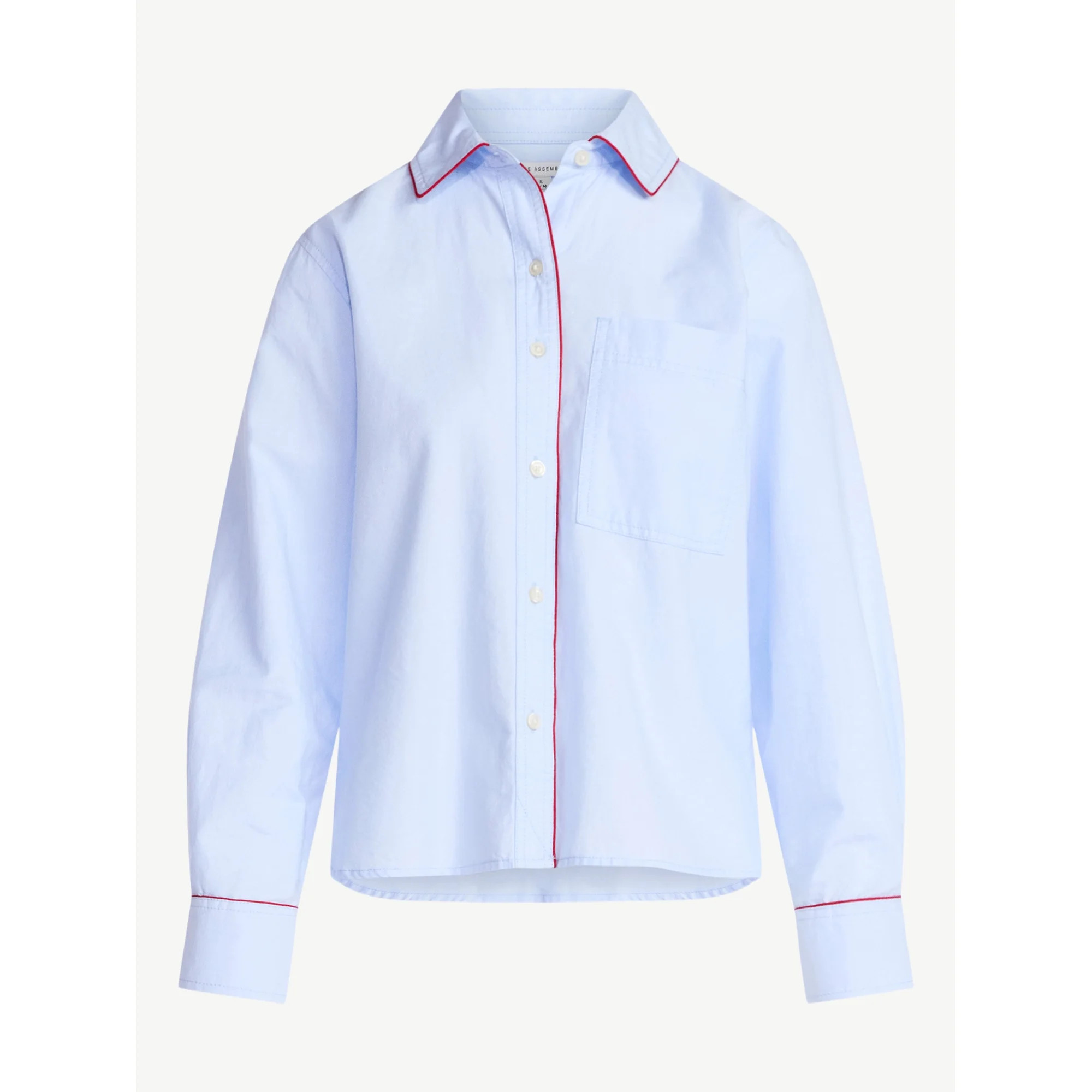 Free Assembly Women's Contrast Piped Cotton Shirt with Long Sleeves, Sizes XS-XXL | Walmart (US)