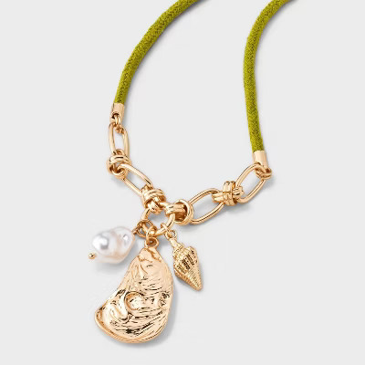 Seashell Pearl Adjustable Cord Charm Pendant Necklace - A New Day™ | Target