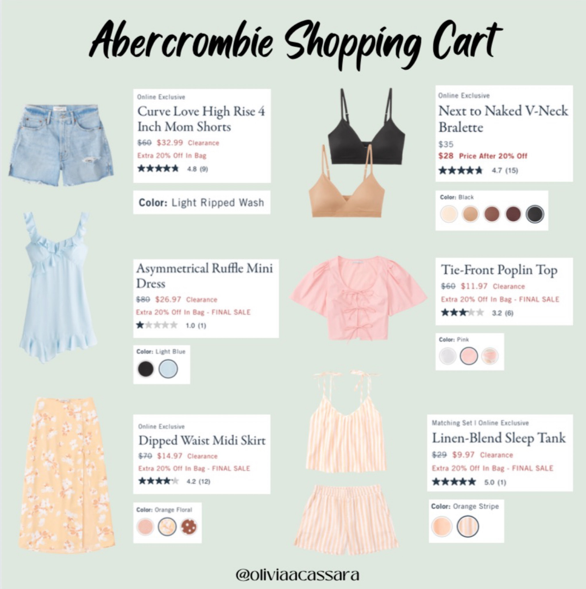 Shop my Abercrombie Shopping Cart🛒 
Did I mention there’s a sale going on? ...Are you going on a spring break vacation and need to spice up your wardrobe? Or maybe you need a new pj set? Are you always looking for the right bra to wear with your low rise shirts? Either way, this shopping cart is perfect for you! Abercrombie is one of my favs..I hope you find a favorite item too! 

#LTKstyletip #LTKsalealert #LTKSeasonal