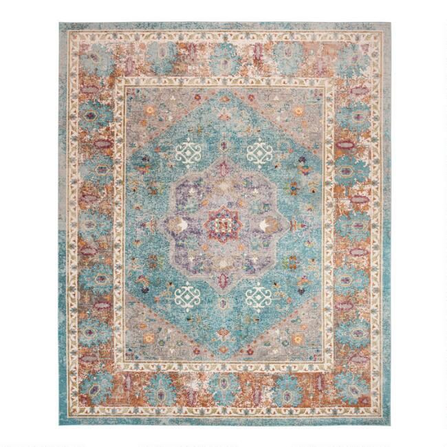 Blue And Cream Medallion Harper Area Rug | World Market