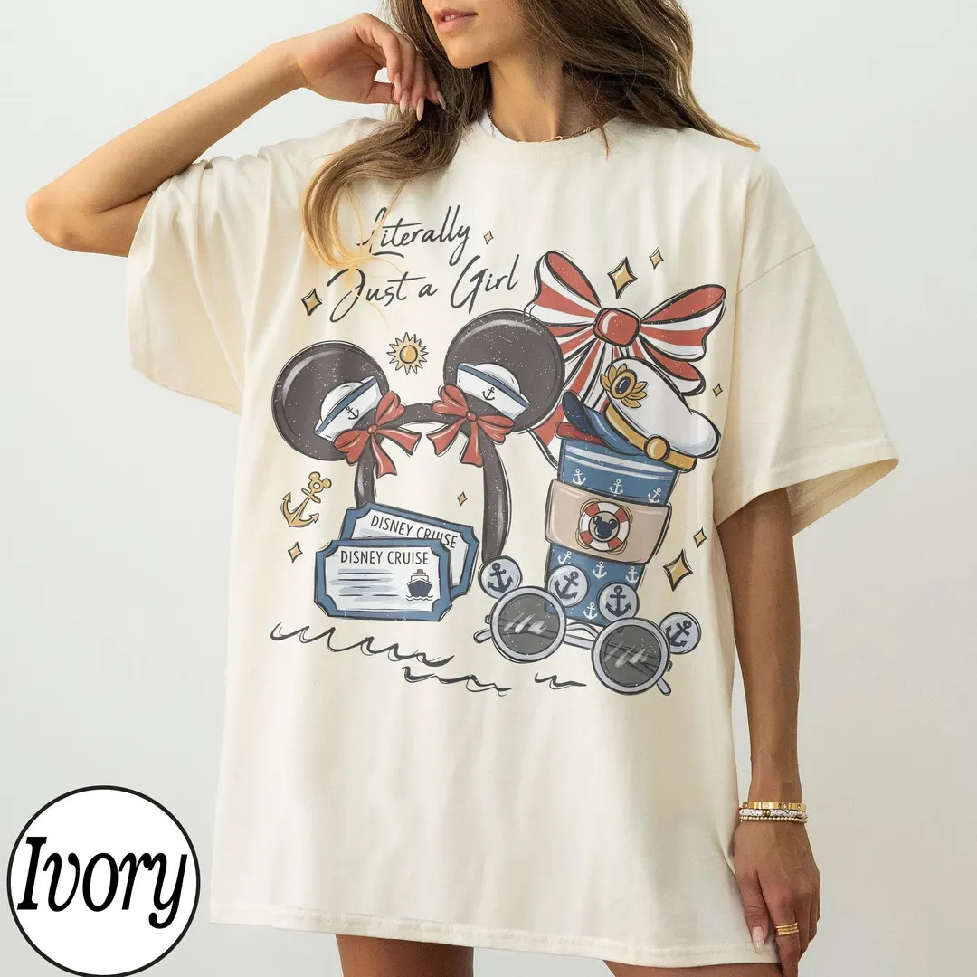 Retro Literally Just A Girl Disney Cruise Shirt, Coquette Bow Tee, Minnie Sailor Ears Coffee Crui... | Etsy (US)