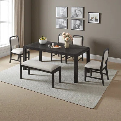 Vintage Extendable Dining Table Set For 4-6 With 4 Upholstered Chairs And 1 Bench, Rustic Wire Brushed Kitchen Table Set With Curved Design For Dining | Wayfair North America