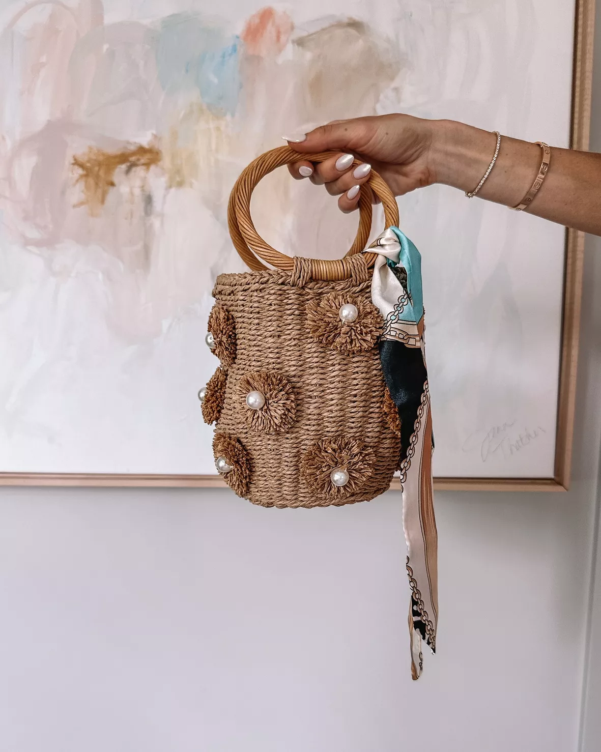 NIBD Flower Pearls Rattan Tote Bag … curated on LTK