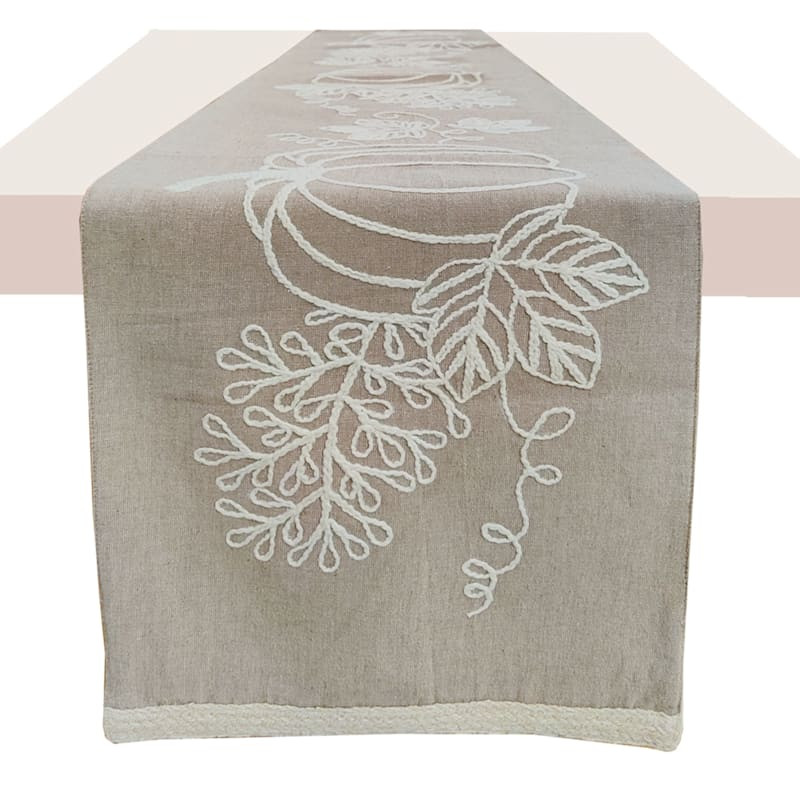 Embroidered Pumpkin Chambray Table Runner, 72x13 | At Home