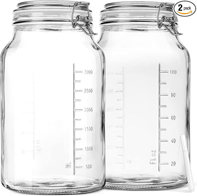 1 Gallon Super Wide Mouth Glass Storage Jars with Airtight Lids and 2 Measurement Marks, Leak Pro... | Amazon (US)