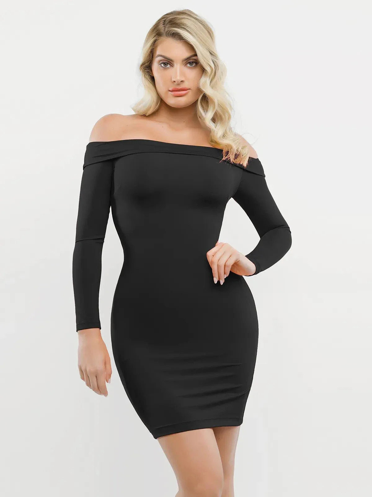 Shapewear Long Sleeve Off-the-Shoulder Bodycon Mini Dress | Popilush