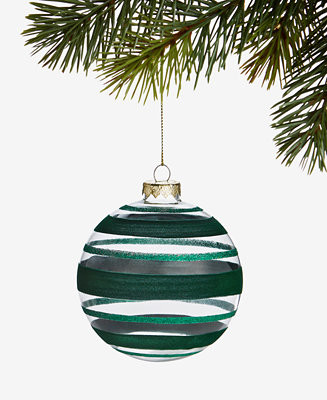 Holiday Lane Enchanted Emerald Glass Striped Ball Ornament, Macy's Exclusive - Macy's | Macy's