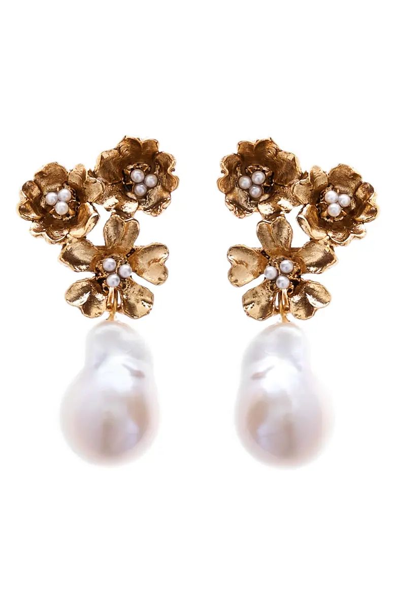 Oscar de la Renta Flower Baroque Pearl Drop Earrings | Nordstrom | Nordstrom