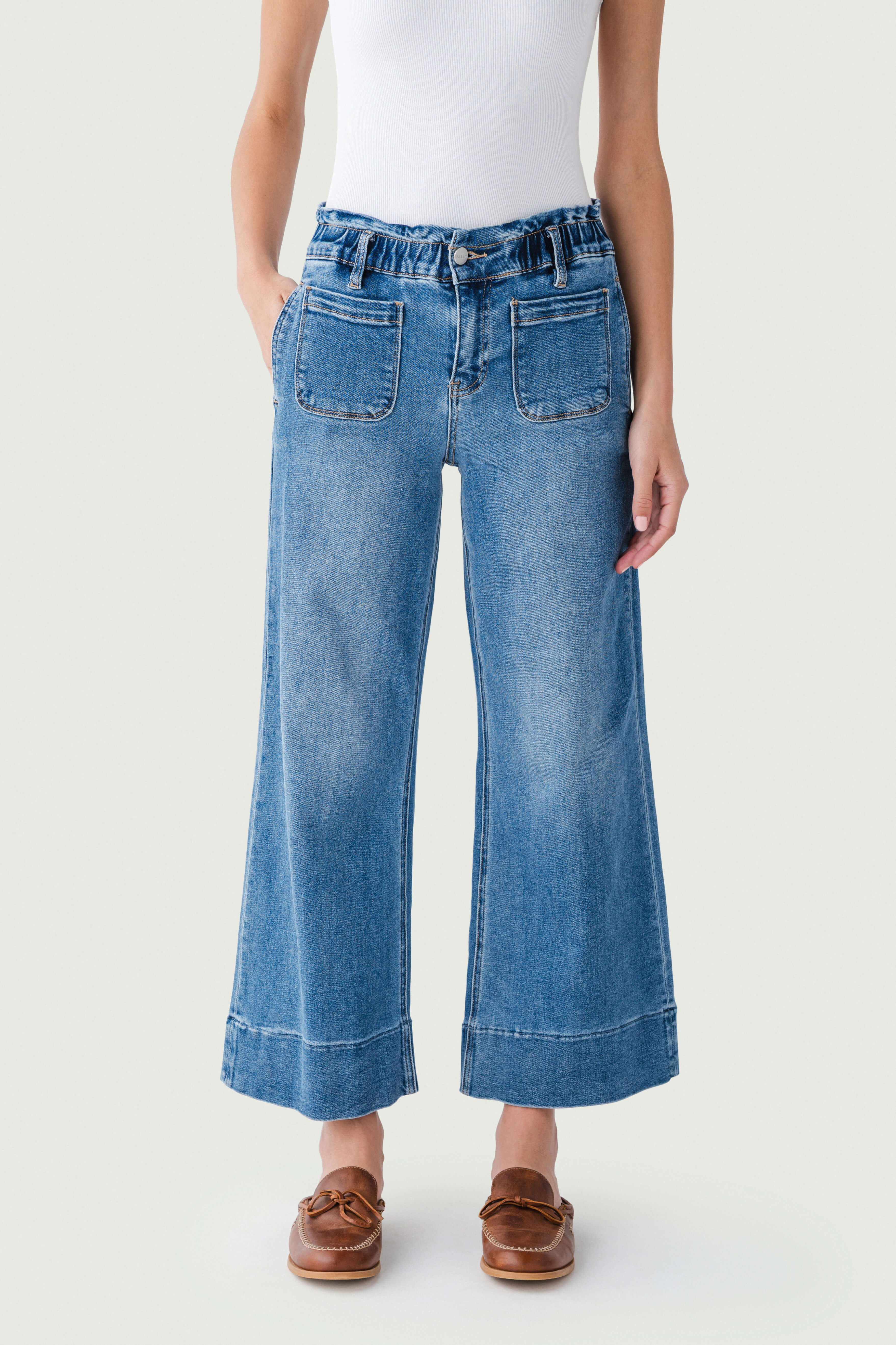 Risen Maeve High Rise Elastic Patch Pocket Jeans | Social Threads