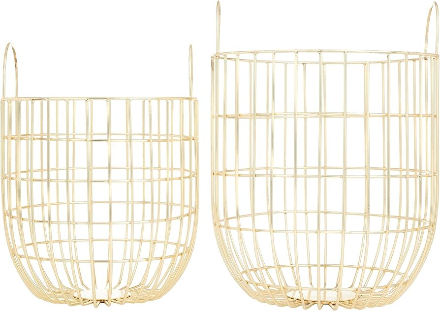 Deco 79 Contemporary Metal Round Storage Basket, Set of 2 13", 11"W, Gold | Amazon (US)