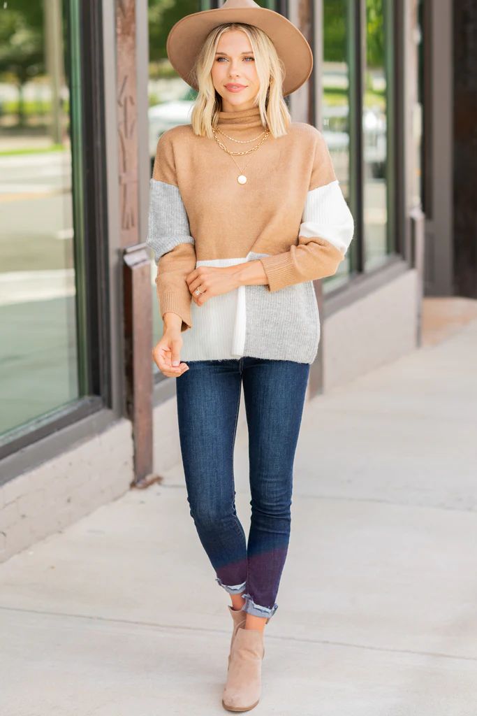 Speak To Your Heart Camel Brown Colorblock Sweater | The Mint Julep Boutique