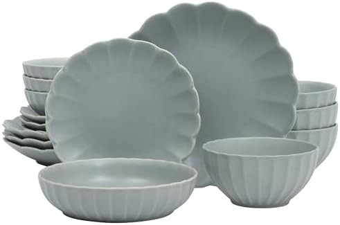 Gibson Elite Malibu Shore 16 Piece Scallop Stoneware Reactive Glaze (Service for 4) Ceramic Plate... | Amazon (US)