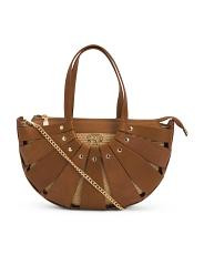 Made In Italy Leather Large Half Moon Crossbody With Fan Detail | TJ Maxx