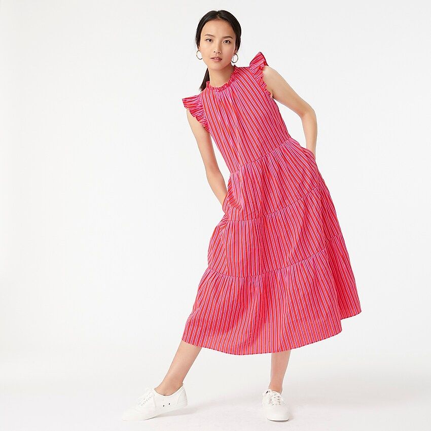 Tiered cotton dobby dress in cape stripe | J.Crew US