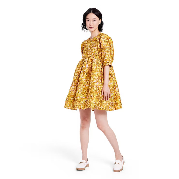 Women's Mum Floral Puff Sleeve Mini Dress - Kika Vargas x Target Gold | Target