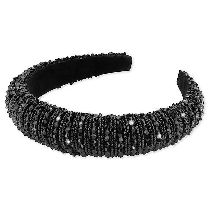 Wecoe Black Headband Fashion Rhinestone Headbands Women Padded Headband Fancy Bling Diamond Spark... | Amazon (US)
