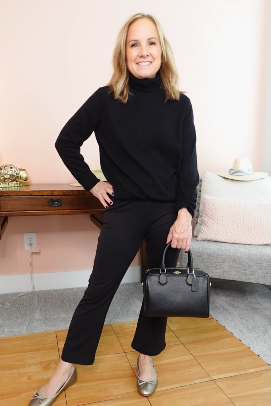 Fall Outfit Ideas.  Pieces I’ve had in my closet for years so I’m linking similar items.  

Pants (link similar)
Turtleneck (link similar)
Amazon Ballet flats 
Coach purse (old)

#LTKStyleTip #LTKOver40