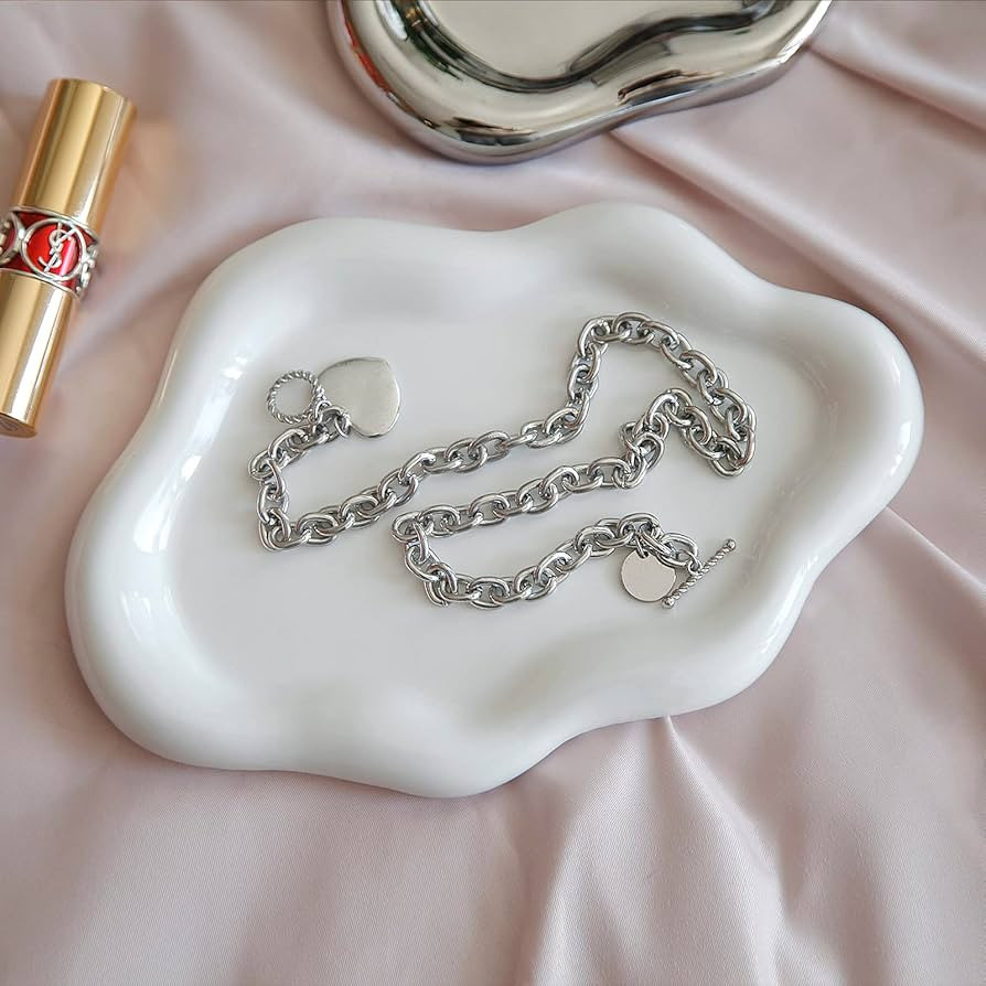 Jewelry Dish Trinket Tray for Women, Ring Dish Holder, Unique Cloud Shape Ceramic Plate Cute Thin... | Amazon (US)