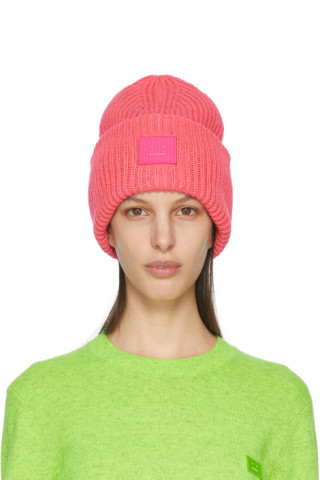 Acne Studios - Pink Wool Patch Beanie | SSENSE