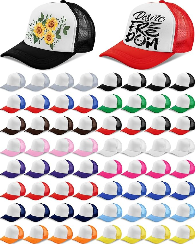 64 Pcs Unisex Sublimation Blank Mesh Trucker Hat 16 Colors Bulk DIY Adjustable Plain Polyester Ba... | Amazon (US)