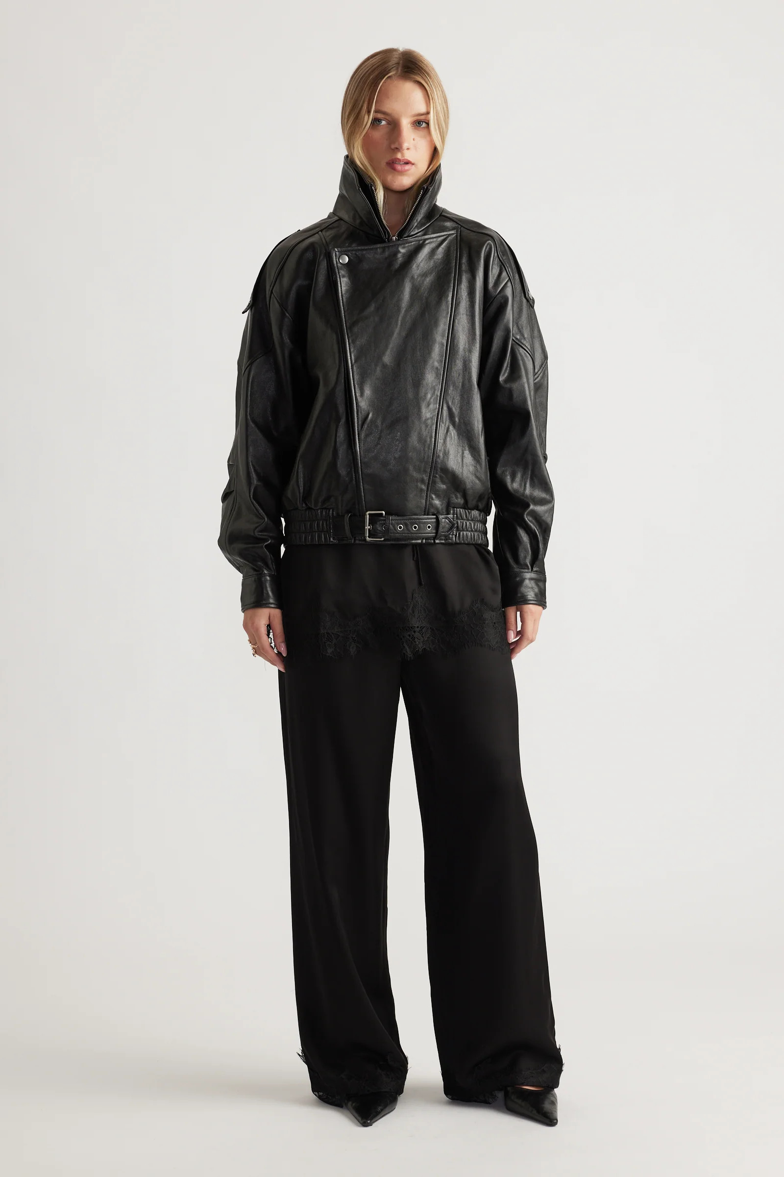 Laine Satin Lace Trim Pant - Black | DECJUBA