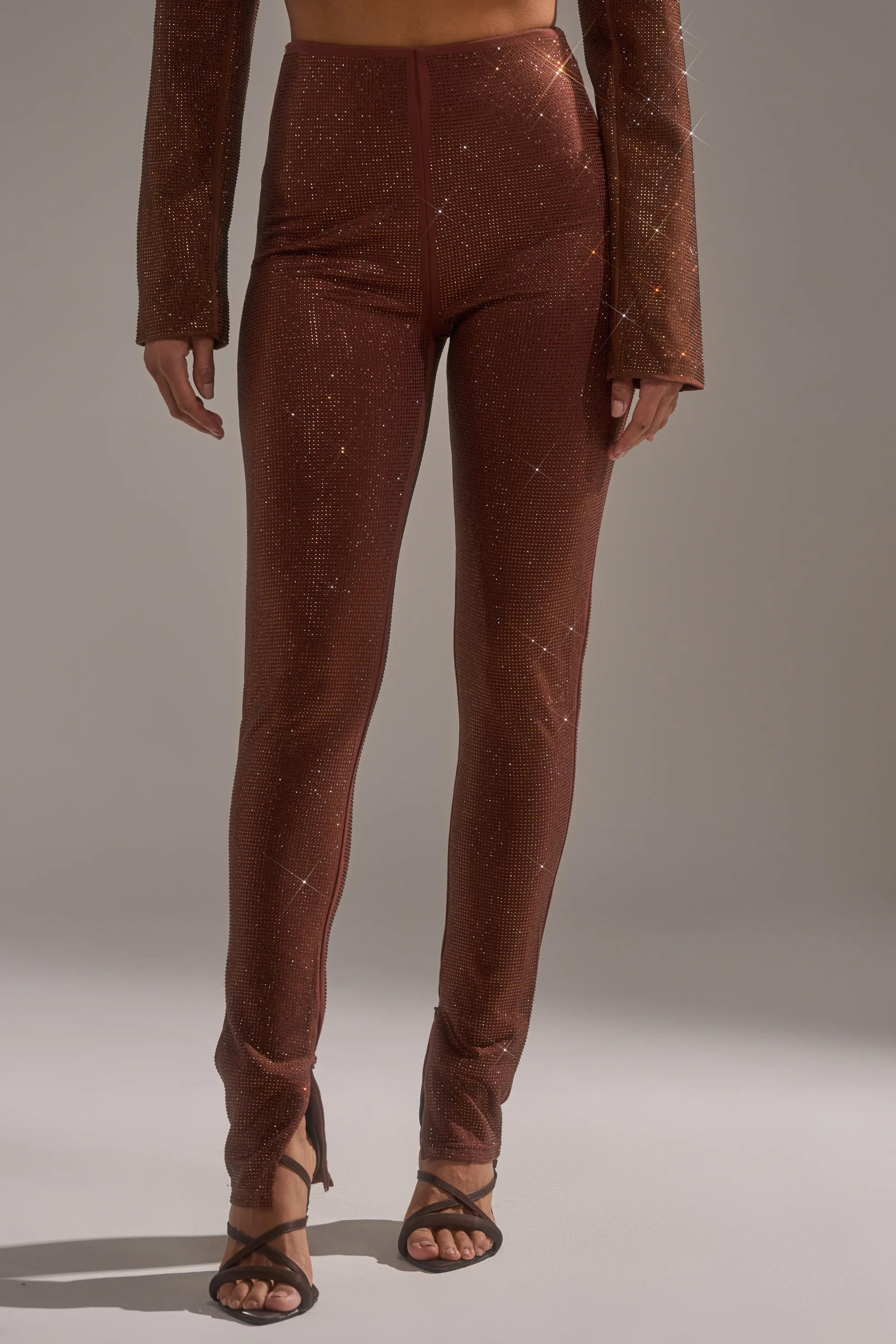 AKIRA Make A Toast Rhinestone Pants | Brown | Size Medium | AKIRA