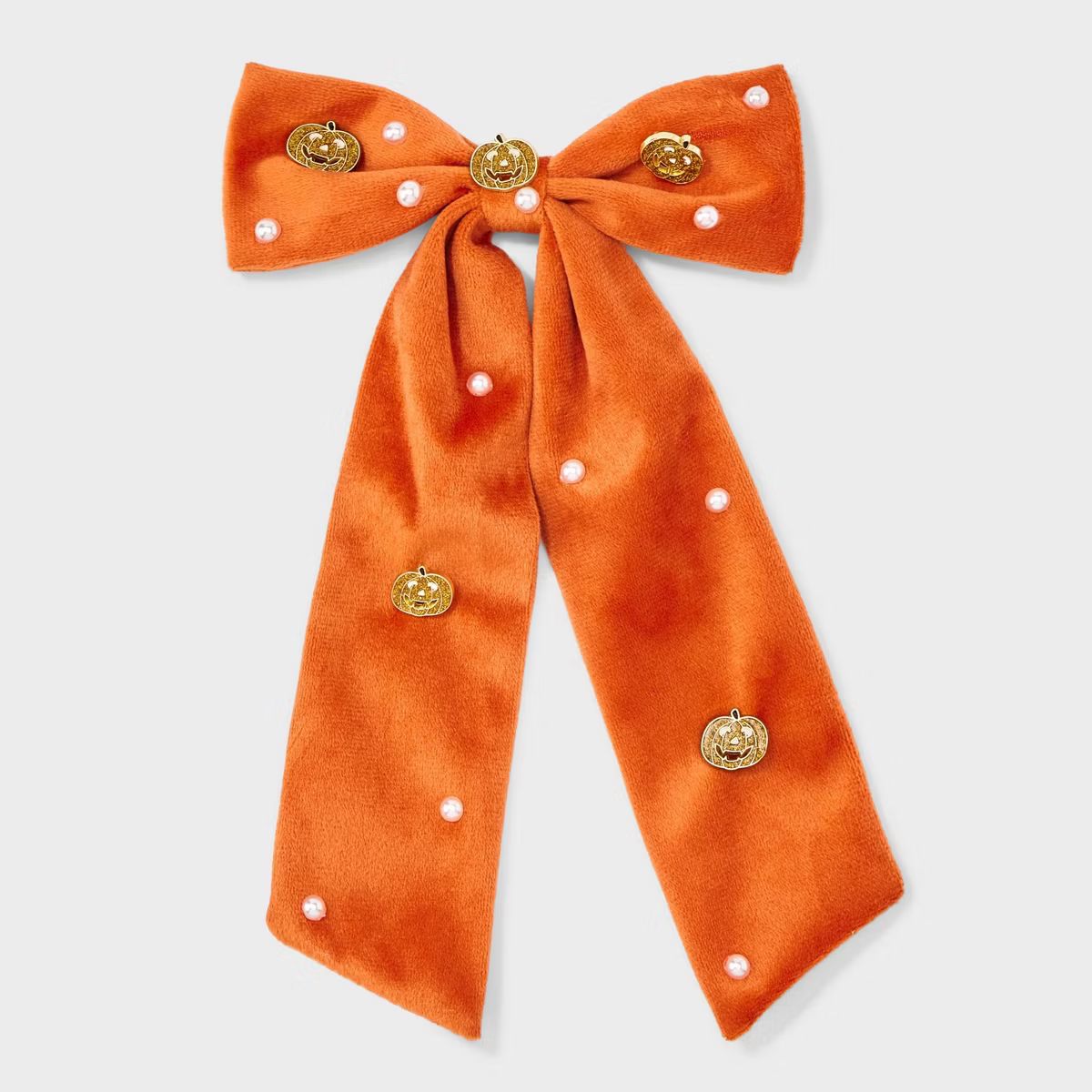 Halloween Velvet Pumpkin Pearl Hair Bow - Orange | Target