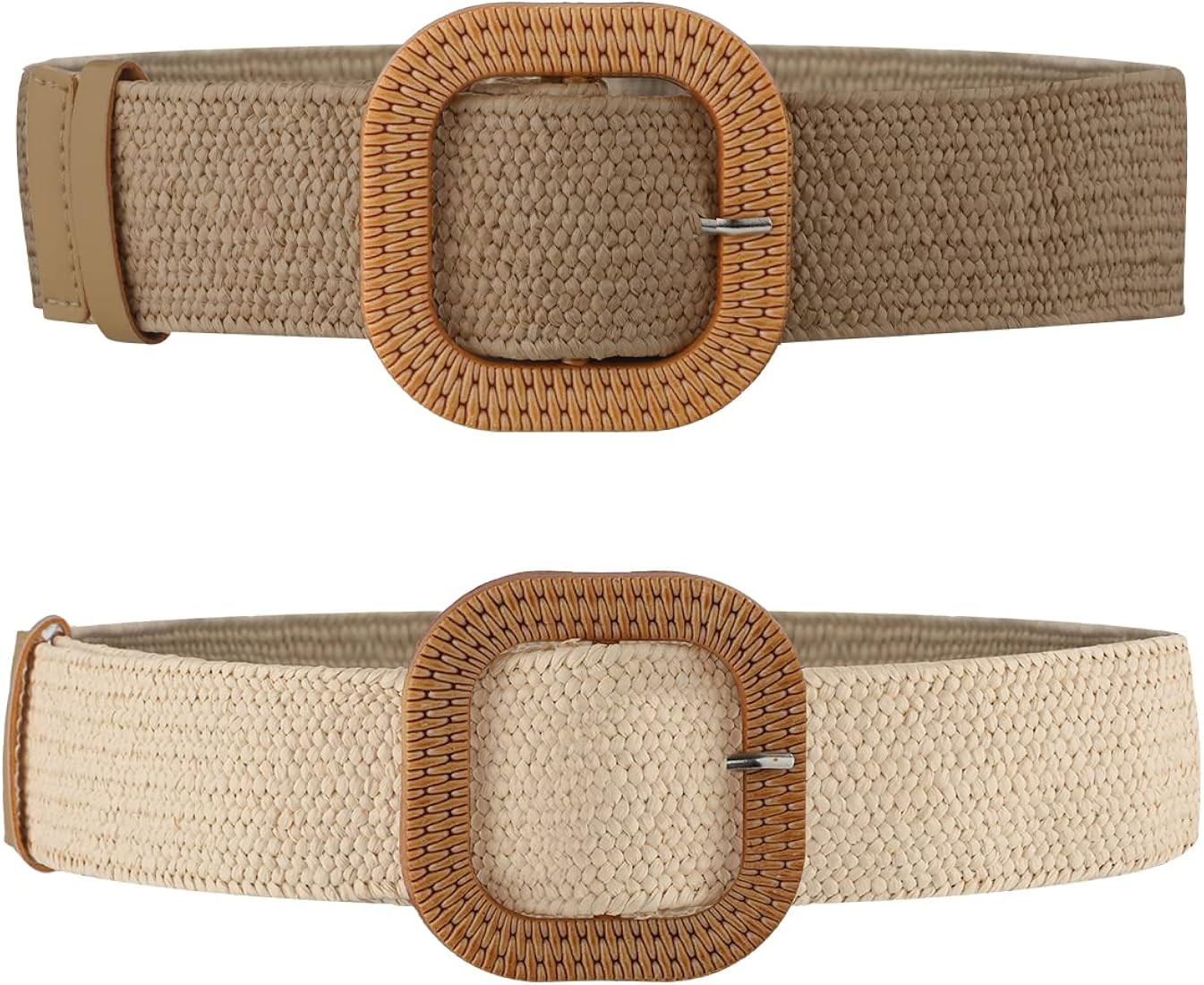 2pcs Straw Woven Elastic Stretch Belts Women，Wide Braided Rattan Waist Belts for Dresses Summer... | Amazon (CA)
