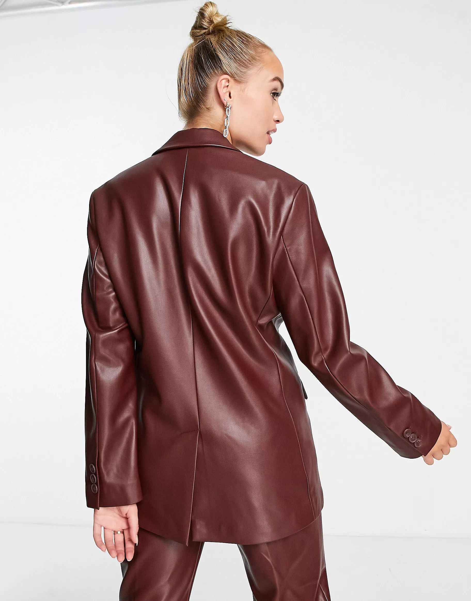 French Connection relaxed blazer in chocolate PU - part of a set | ASOS (Global)