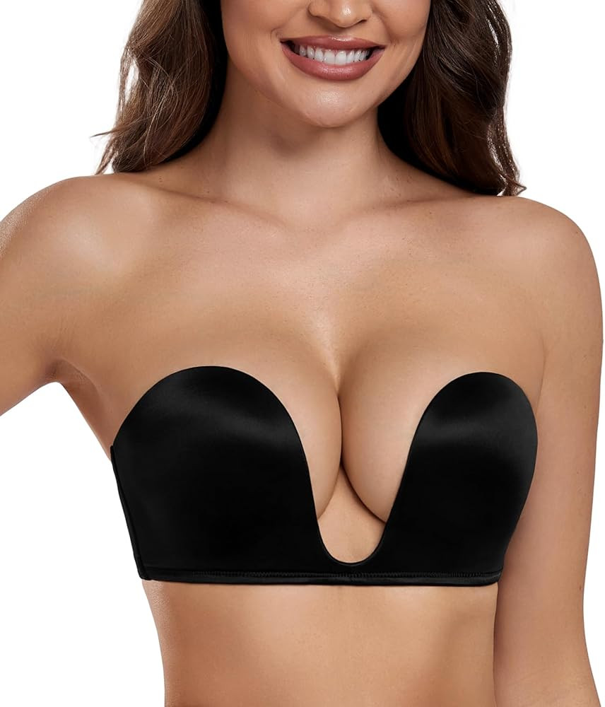 HACI Deep Plunge Deep U Bra Strapless Push Up Demi Bras Everyday Seamless Underwire | Amazon (US)