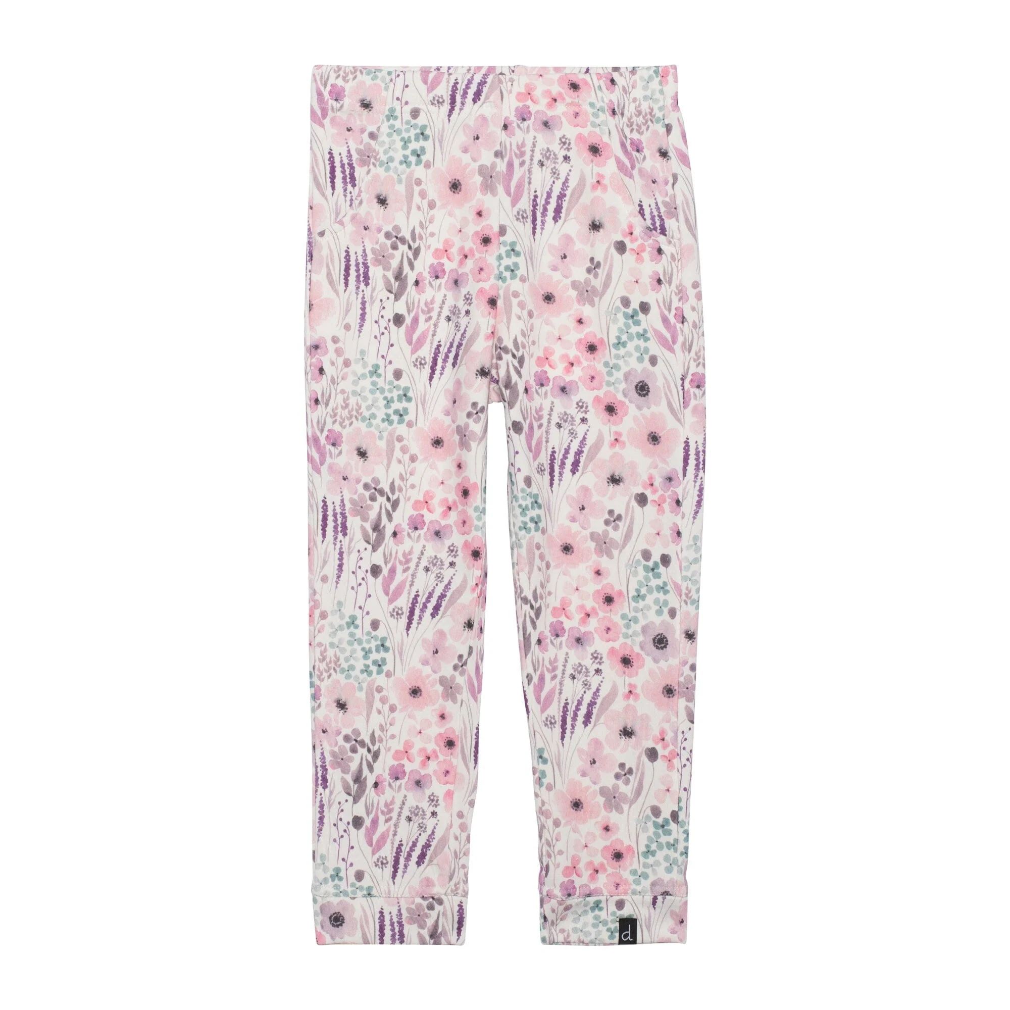 Printed Sweatpant Pink Watercolor Flowers | Deux par Deux Childrens Designer Clothing