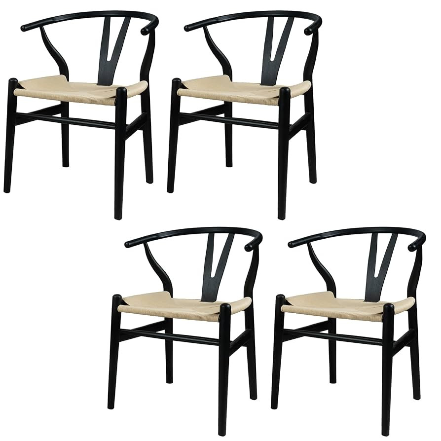 Wishbone Chair Weave Modern Solid Wood Mid-Century Y Shaped Backrest Dining Chair (4 Set,Matt Bla... | Amazon (US)