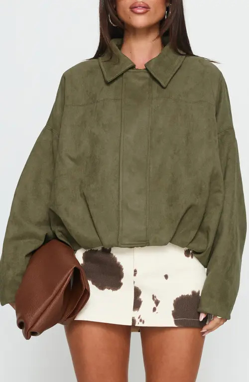 Princess Polly Enlightened Faux Suede Bomber Jacket in Khaki at Nordstrom, Size Small | Nordstrom