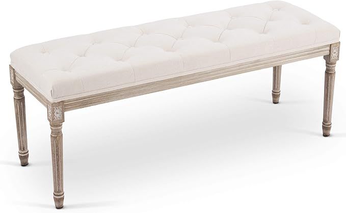 VONLUCE Extra-Long French Vintage Bench with Padded Seat & Rubberwood Legs, 47" Upholstered Entry... | Amazon (US)