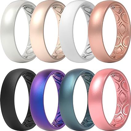 ThunderFit Women Breathable Air Grooves Silicone Wedding Ring Wedding Bands 5.5mm - 12 Rings / 8 ... | Amazon (US)