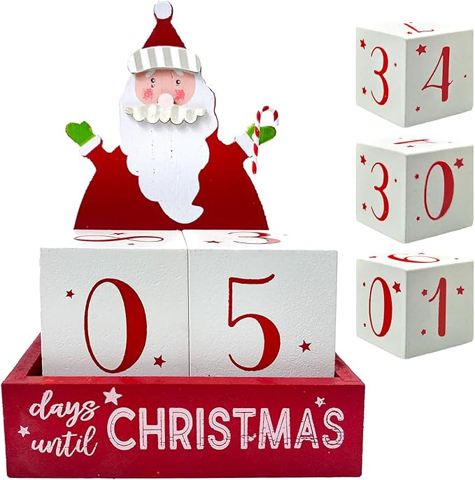 Christmas Countdown Blocks Santa Claus 99 Days Advent Calendar Decorations Wooden Merry Christmas... | Amazon (US)