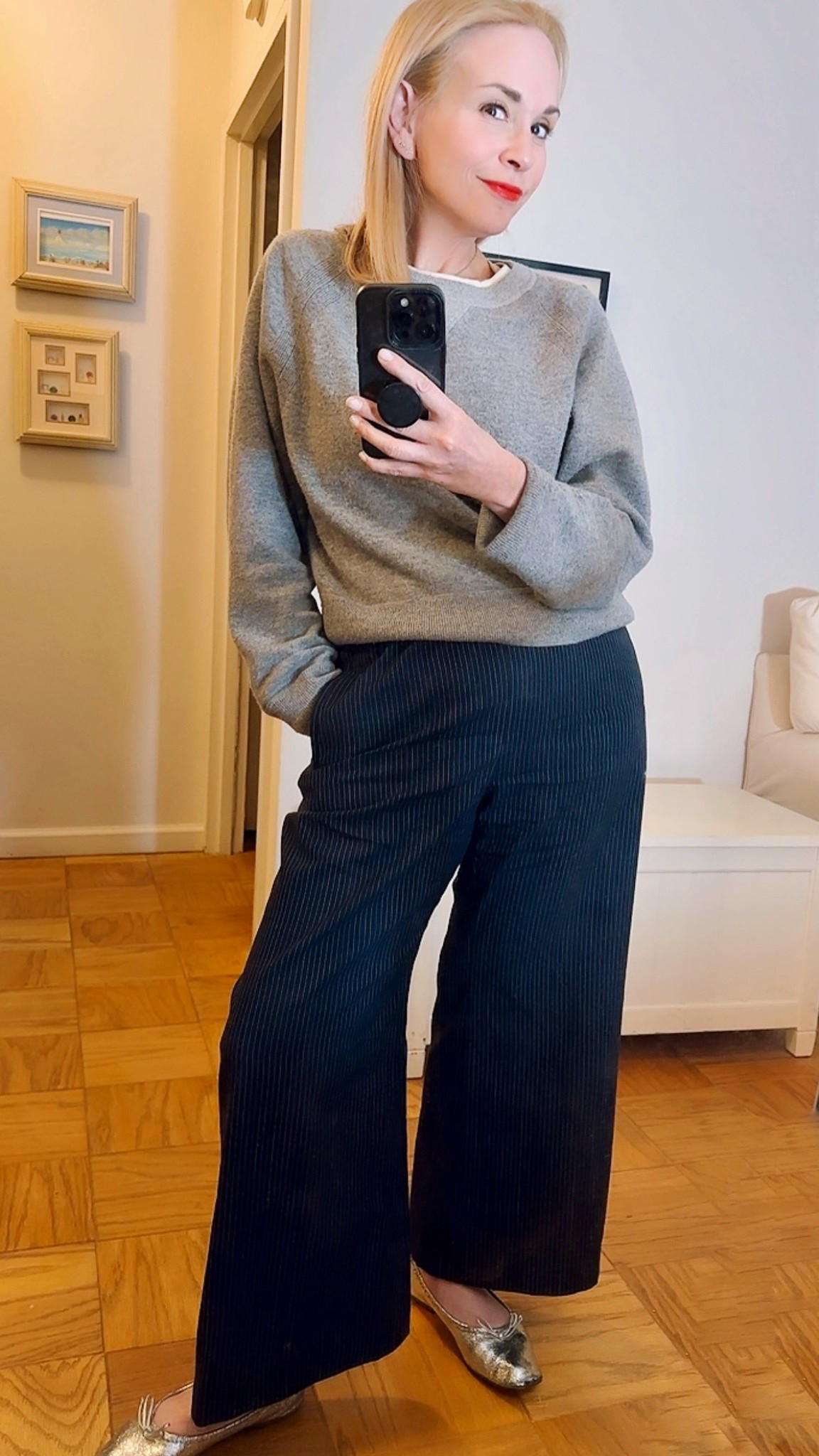 Not many sizes left in the cashmere sweatshirt that’s on sale. Wearing it with pinstriped wool pants. 

#LTKootd #LTKWorkwear #LTKSaleAlert